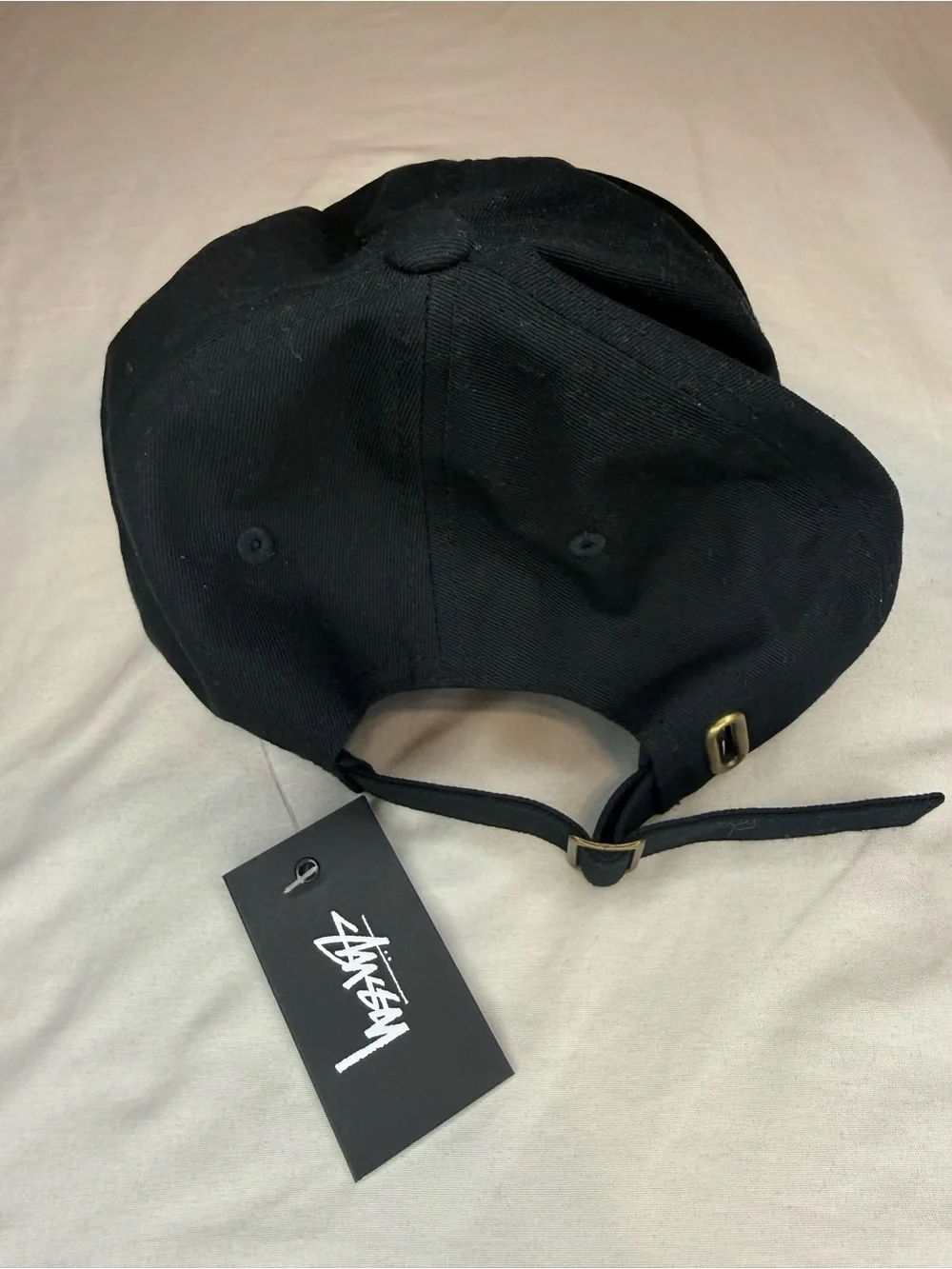 NWT Stüssy Arch Logo Embroidered Strapback Cap Hat Black / Royal Blue